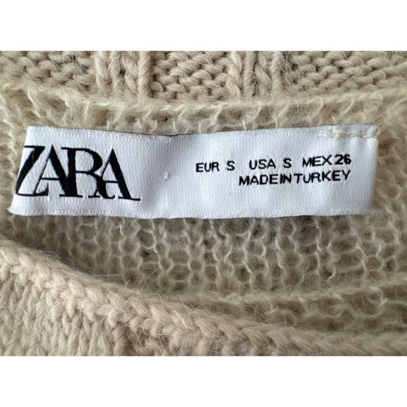 ZARA Womens Small Cable Knit Sweater Cream Acrylic/Wool Blend - Picture 3 of 13